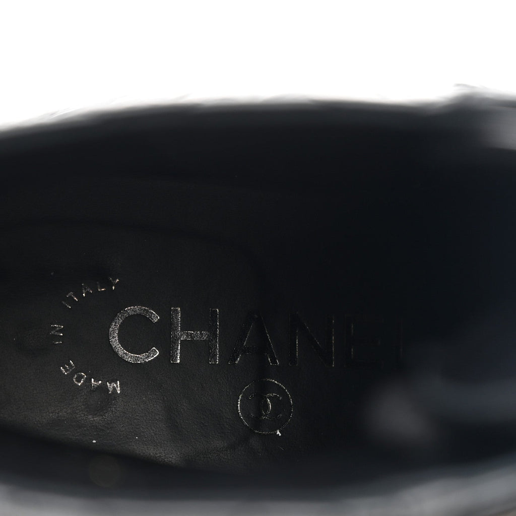 Chanel Shiny Goatskin Calfskin Quilted Lace Up Combat Boots 37 Black