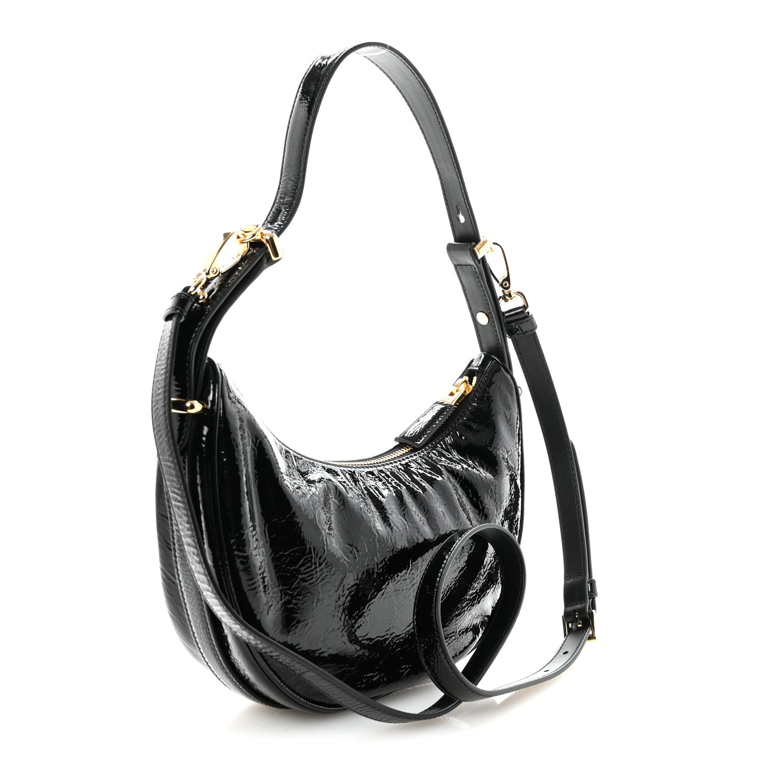 Prada Patent Naplak Arque Shoulder Bag Black