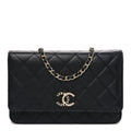 Chanel Lambskin Pearl Strass Quilted CC Wallet on Chain WOC Black
