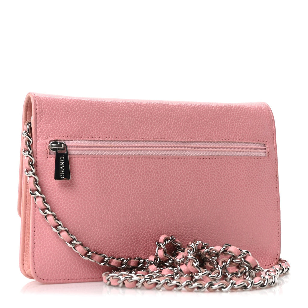 Chanel Caviar Timeless CC Wallet on Chain WOC Pink