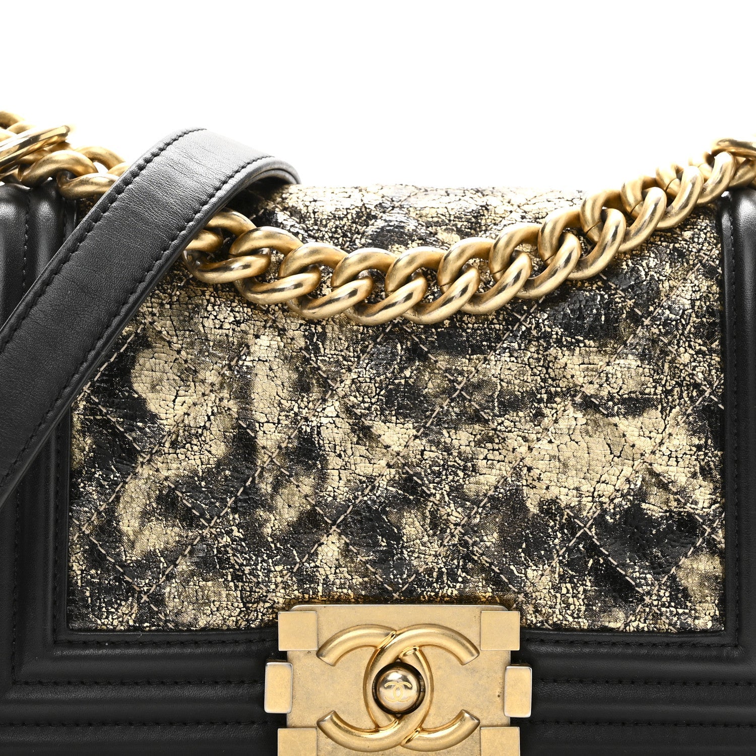 Chanel Metallic Crumpled Goatskin Small Boy Flap Black Gold