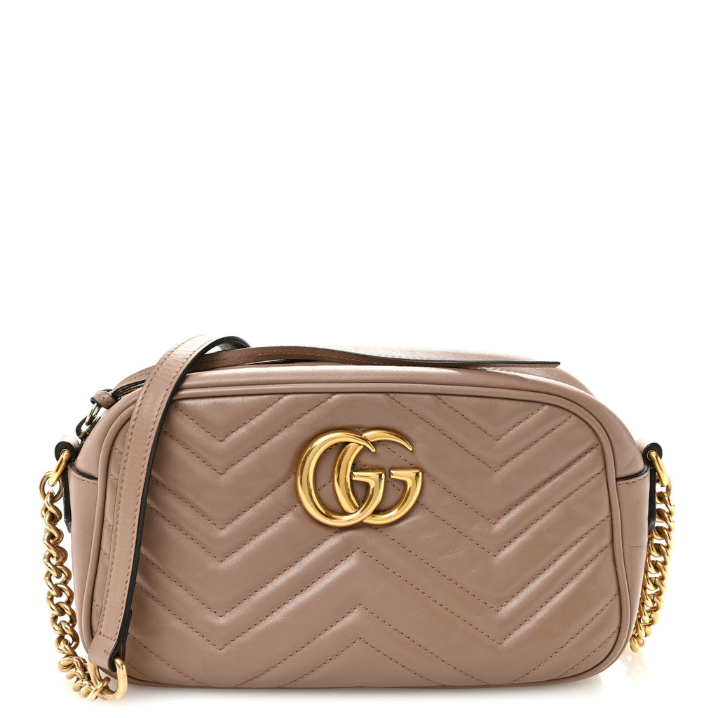 Gucci Calfskin Matelasse Small GG Marmont Chain Shoulder Bag Porcelain Rose