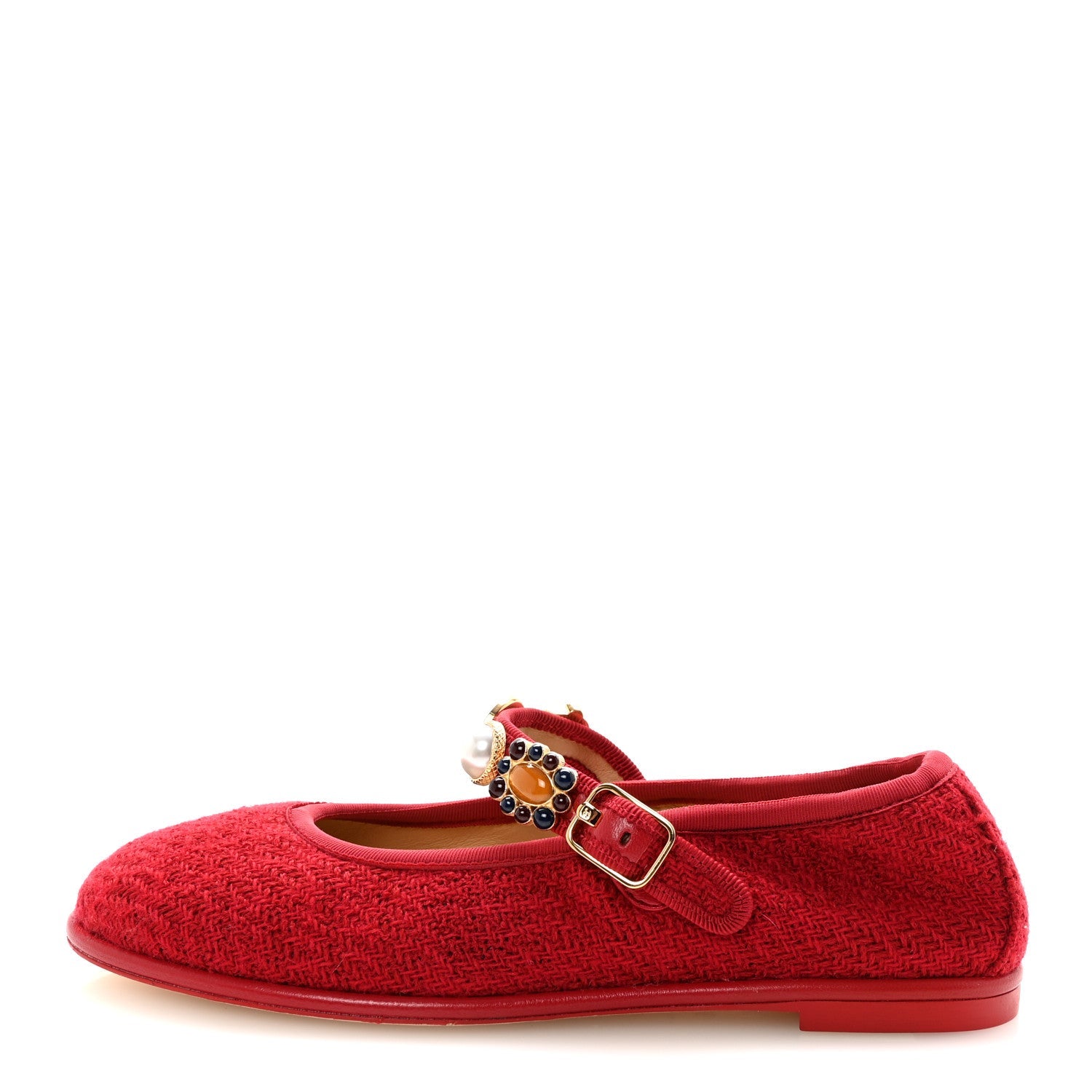 Chanel Wool Tweed Patent Mary Jane Flats 36 Red