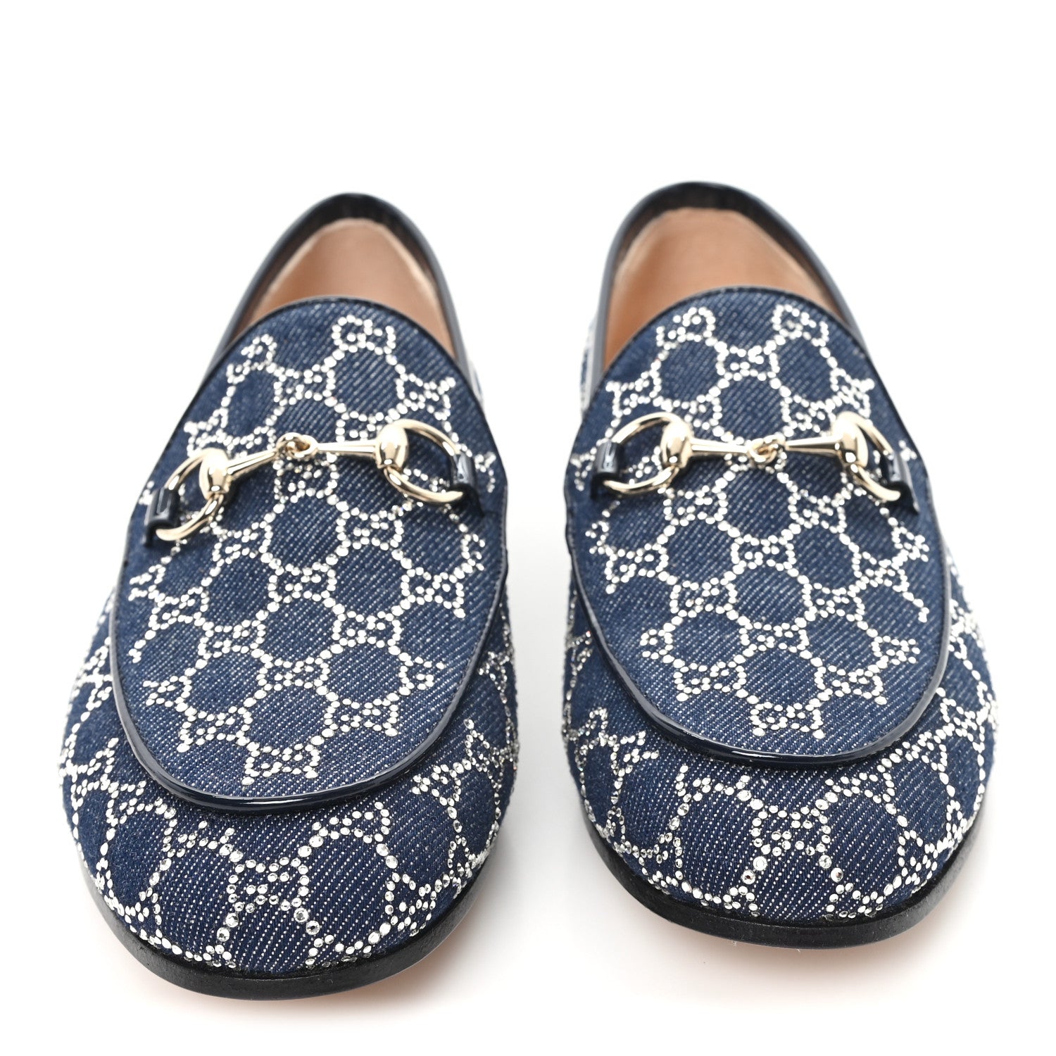 Gucci New Denim Crystal GG Monogram Womens 1953 Horsebit Jordaan Loafer 36 Blue