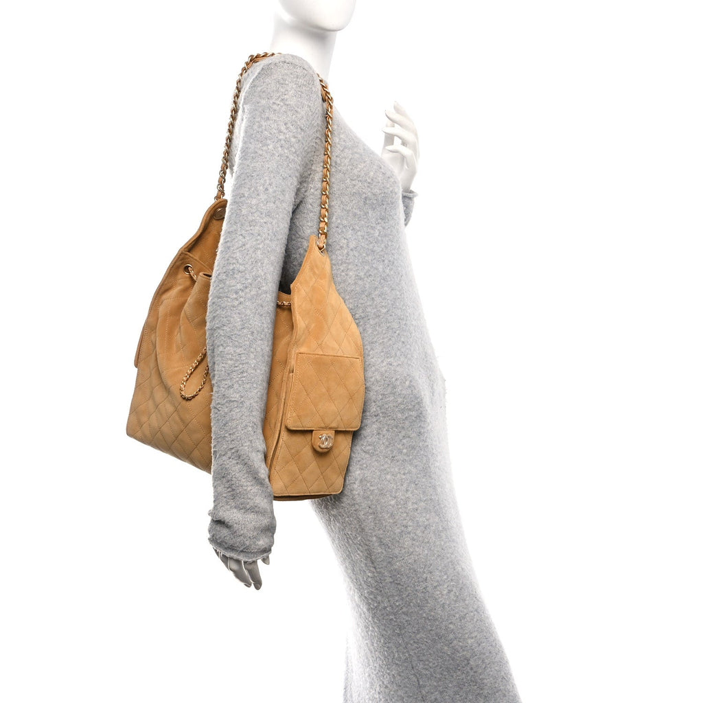 Chanel Suede Quilted Medium Chanel 25 Handbag Beige