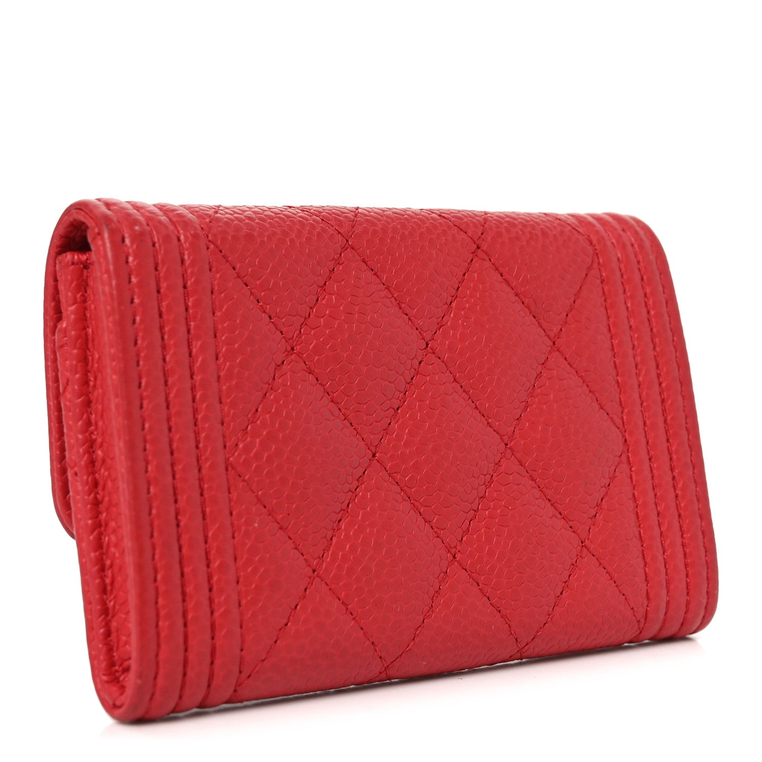 Caviar Quilted Boy Flap Card Holder Wallet Red