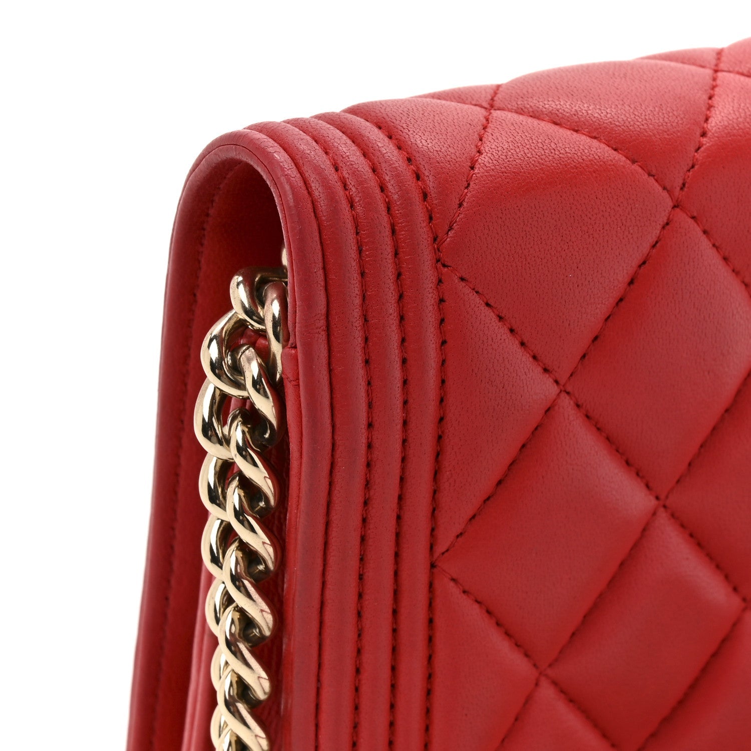 Chanel Lambskin Quilted Boy Wallet On Chain WOC Red