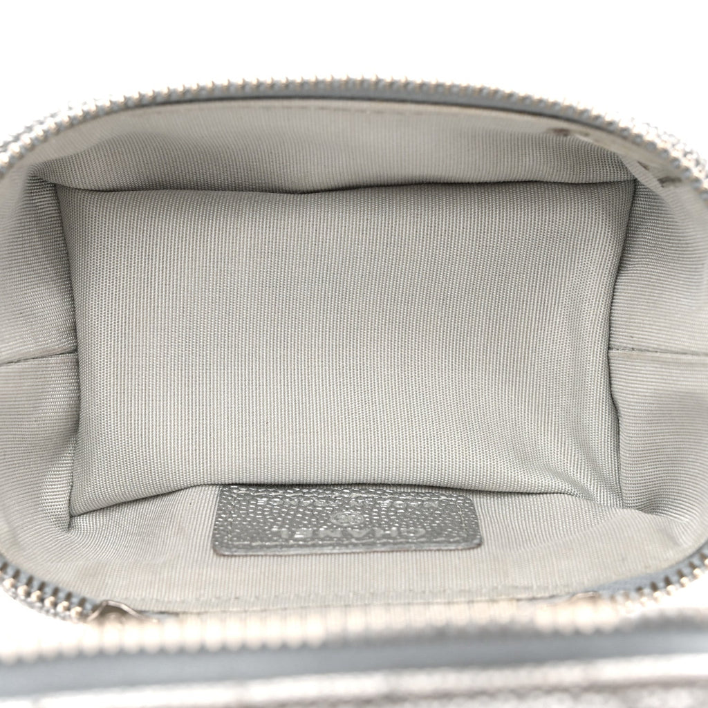 Chanel Metallic Caviar Quilted Mini Top Handle Vanity With Chain Silver