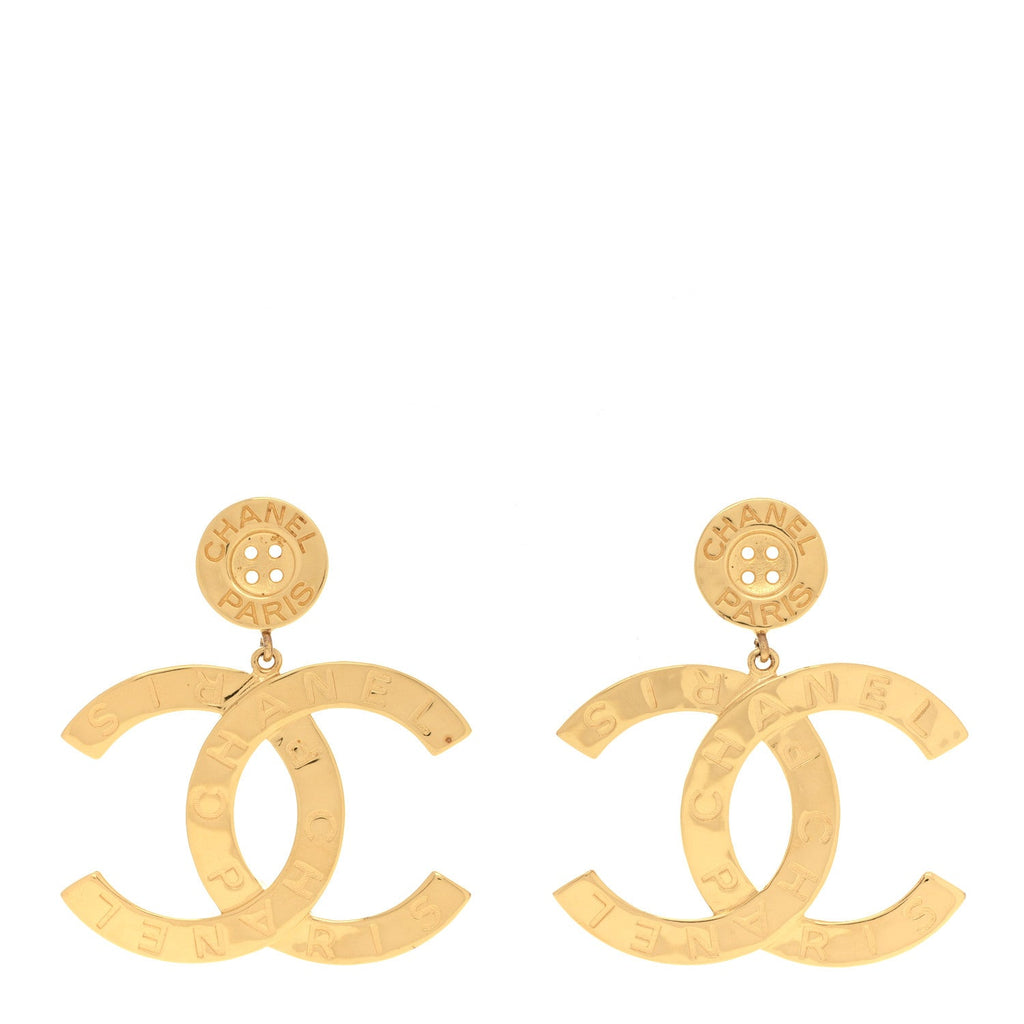 Metal Large Paris Button Earrings Gold