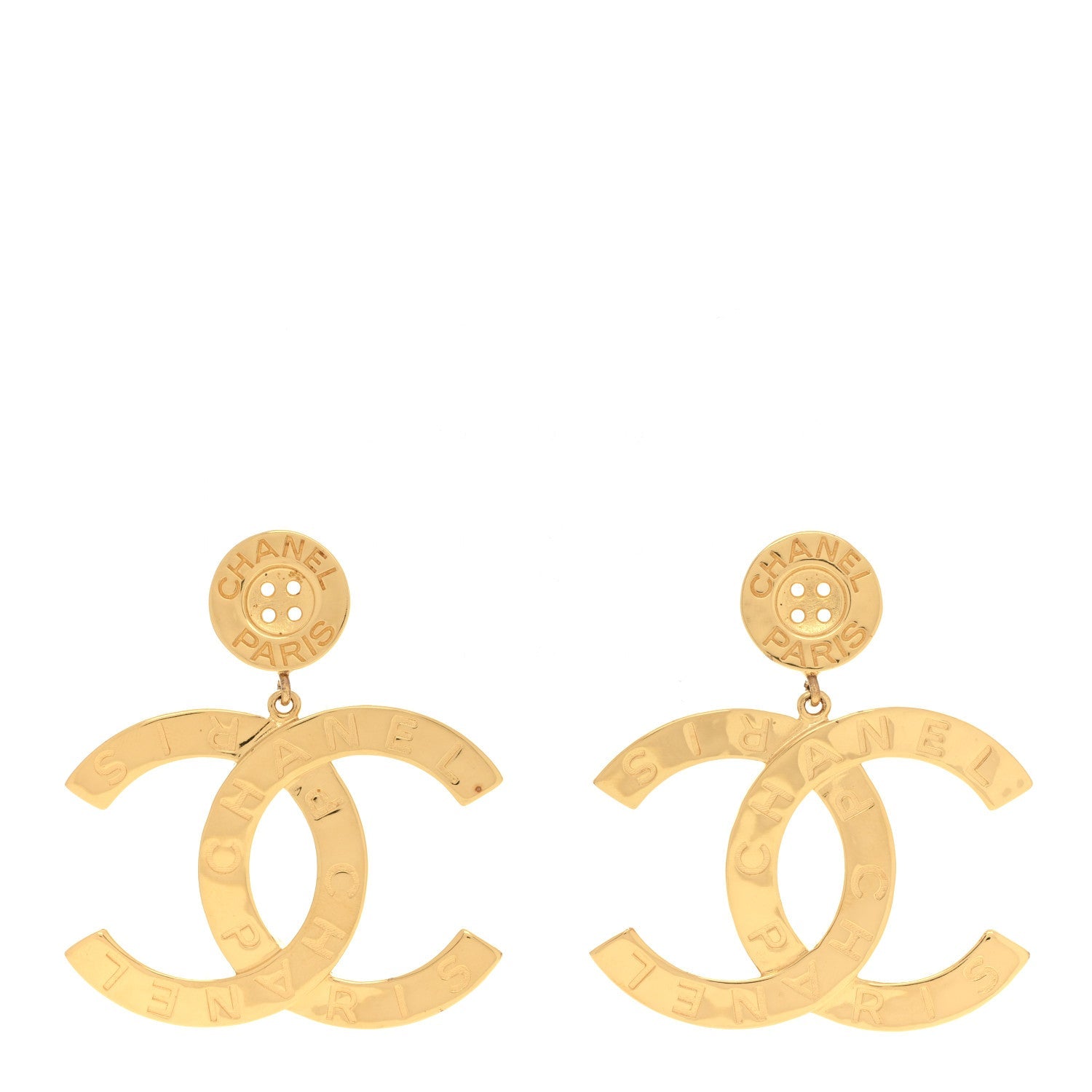 Metal Large Paris Button Earrings Gold