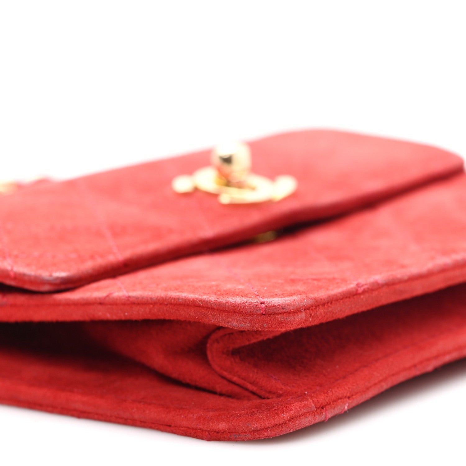 Chanel Suede Quilted Mini Square Flap Red