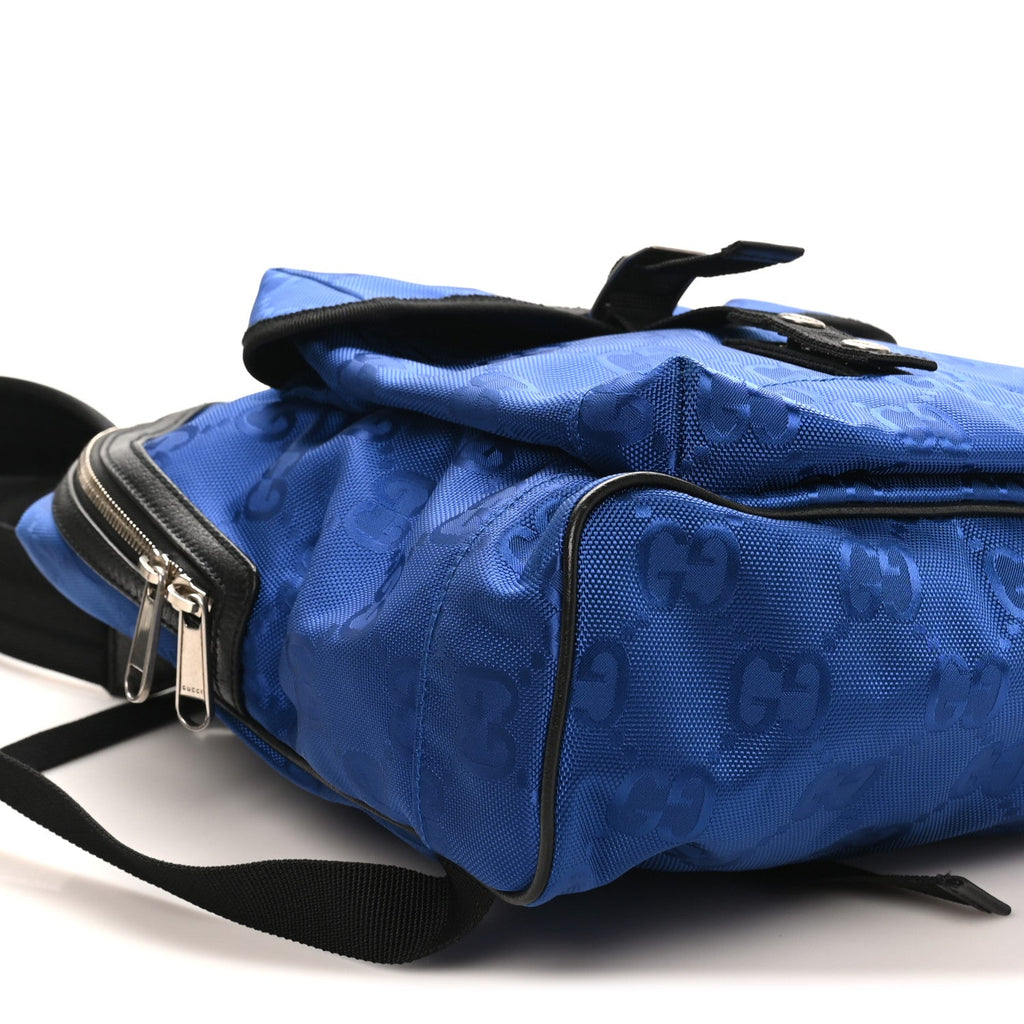 Gucci Econyl Nylon Monogram Off The Grid Backpack Guilted Blue Black