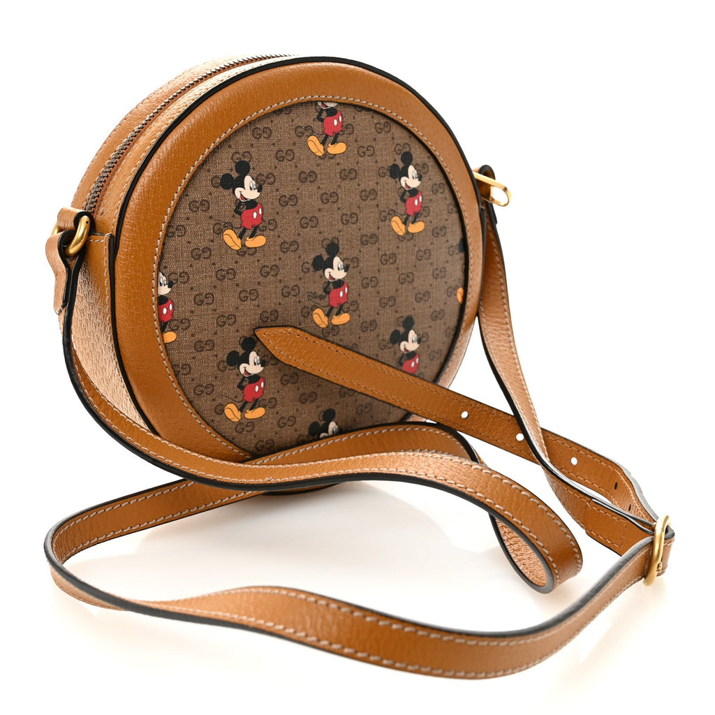 Gucci X DISNEY Mini Vintage GG Supreme Monogram Mickey Mouse Round Shoulder Bag Beige Vintage Sun Oil