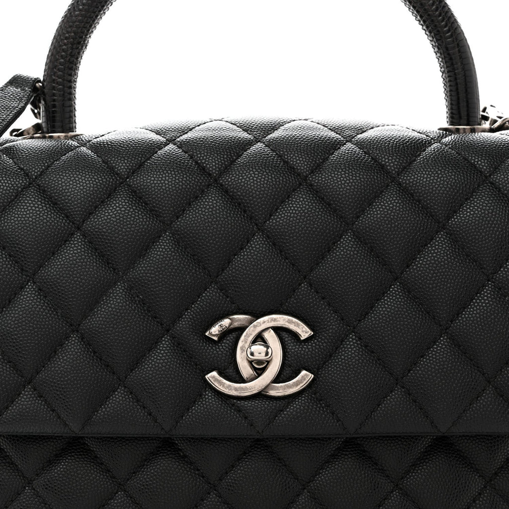 Chanel Caviar Lizard Embossed Quilted Small Coco Handle Flap Black