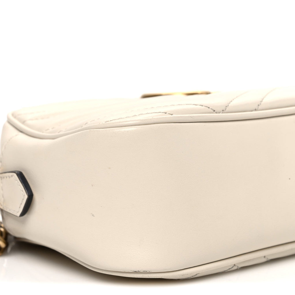 Gucci Calfskin Matelasse Small GG Marmont Chain Shoulder Bag White