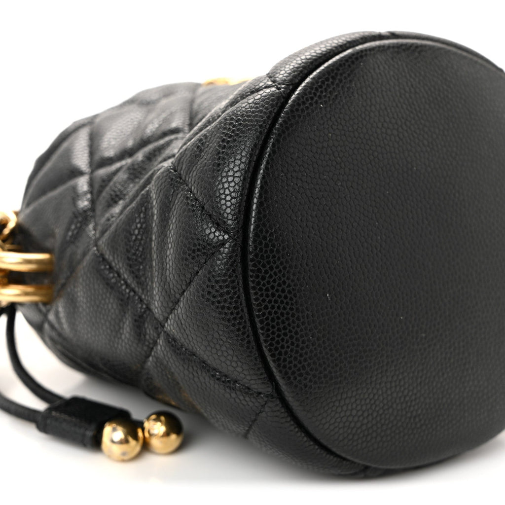 Chanel Caviar Quilted Coco First Bucket Clutch With Chain Black