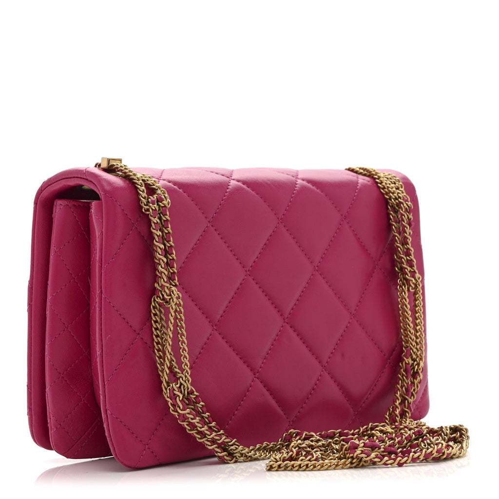 Chanel Lambskin Quilted On And On Small Chain Flap Fuchsia