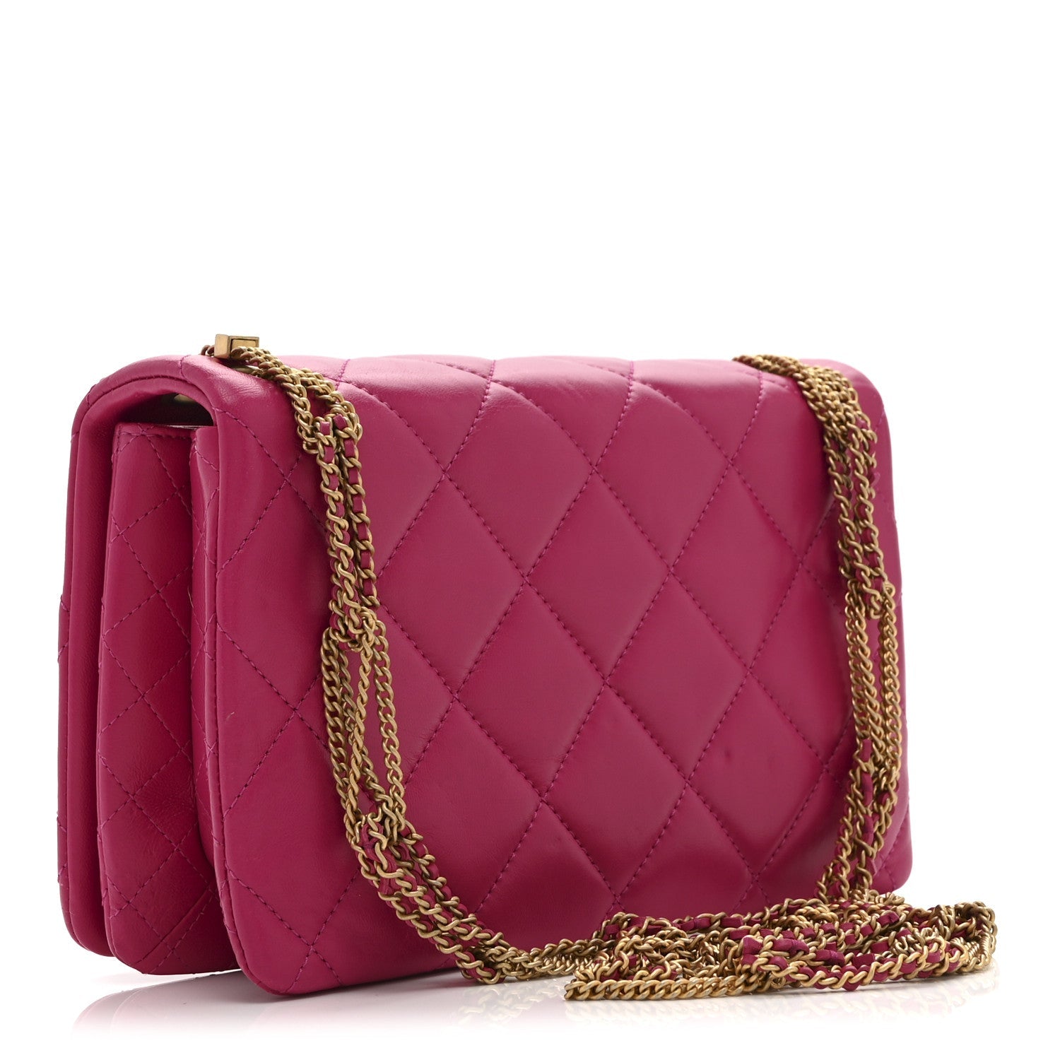 Chanel Lambskin Quilted On And On Small Chain Flap Fuchsia