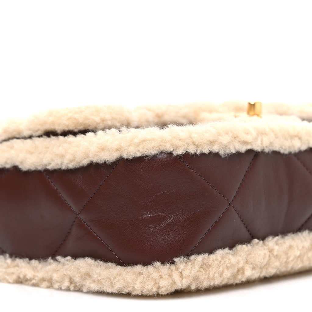 Chanel Shearling Lambskin Quilted Furry Coco Flap Dark Brown Beige