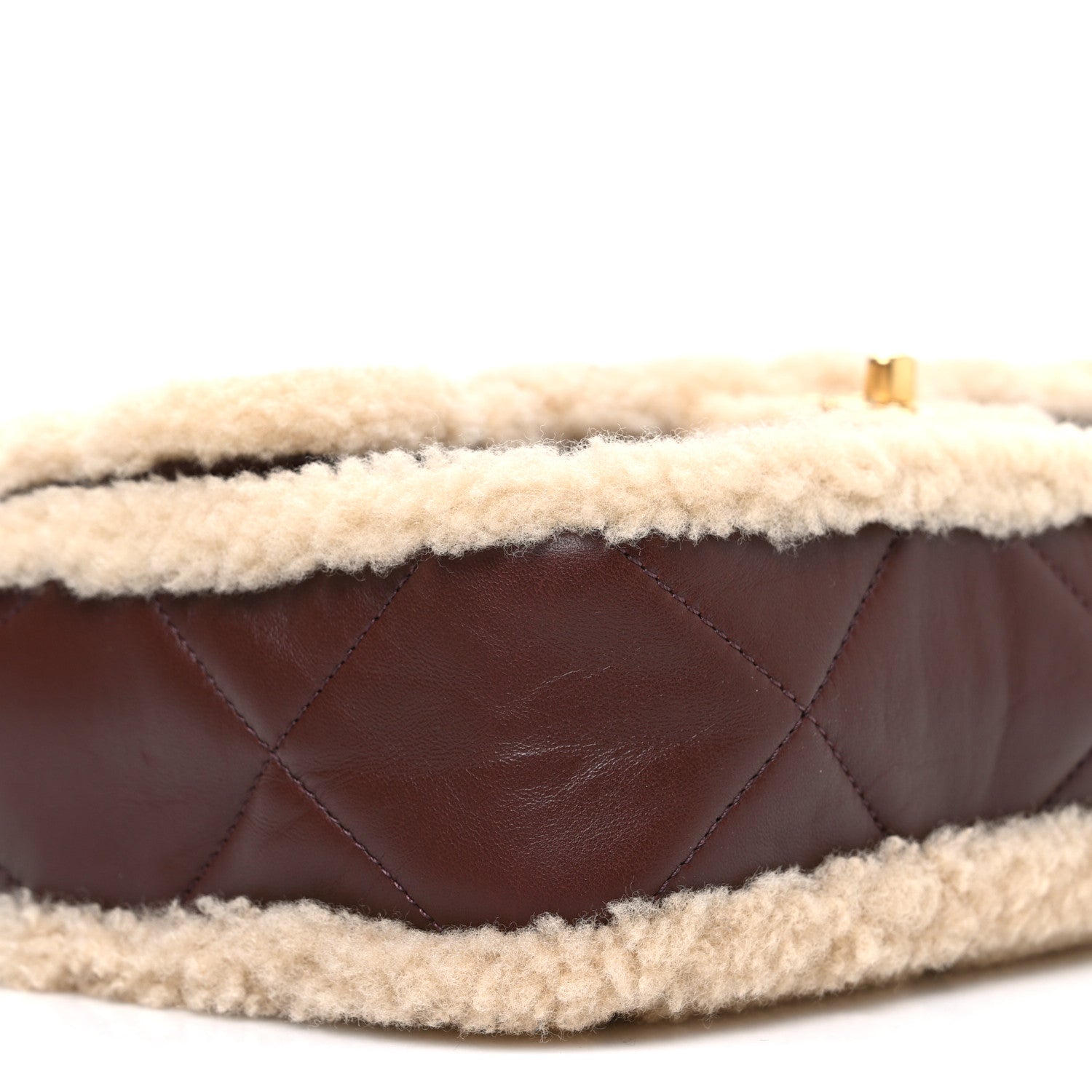 Chanel Shearling Lambskin Quilted Furry Coco Flap Dark Brown Beige