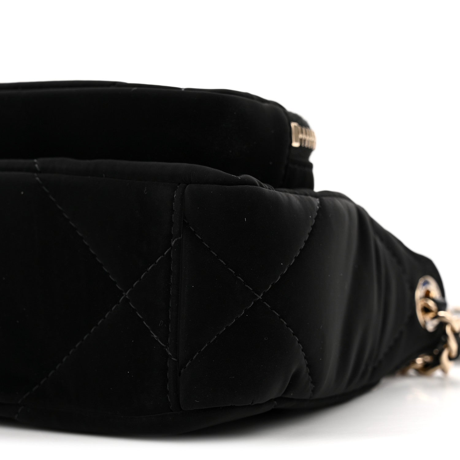 Chanel Velvet Effect Nylon Shiny Crumpled Calfskin Mini Quilted Chanel 25 Clutch With Chain Black
