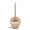 Metallic Lambskin Quilted Round Clip On Coin Purse Airpods Case Gold