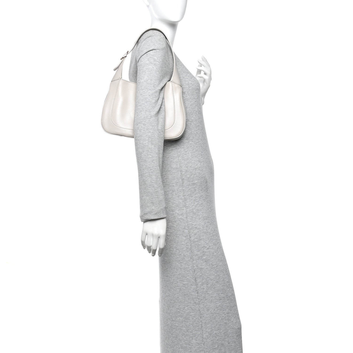 Gucci Ancora Calfskin Web Small Jackie Shoulder Bag Light Grey