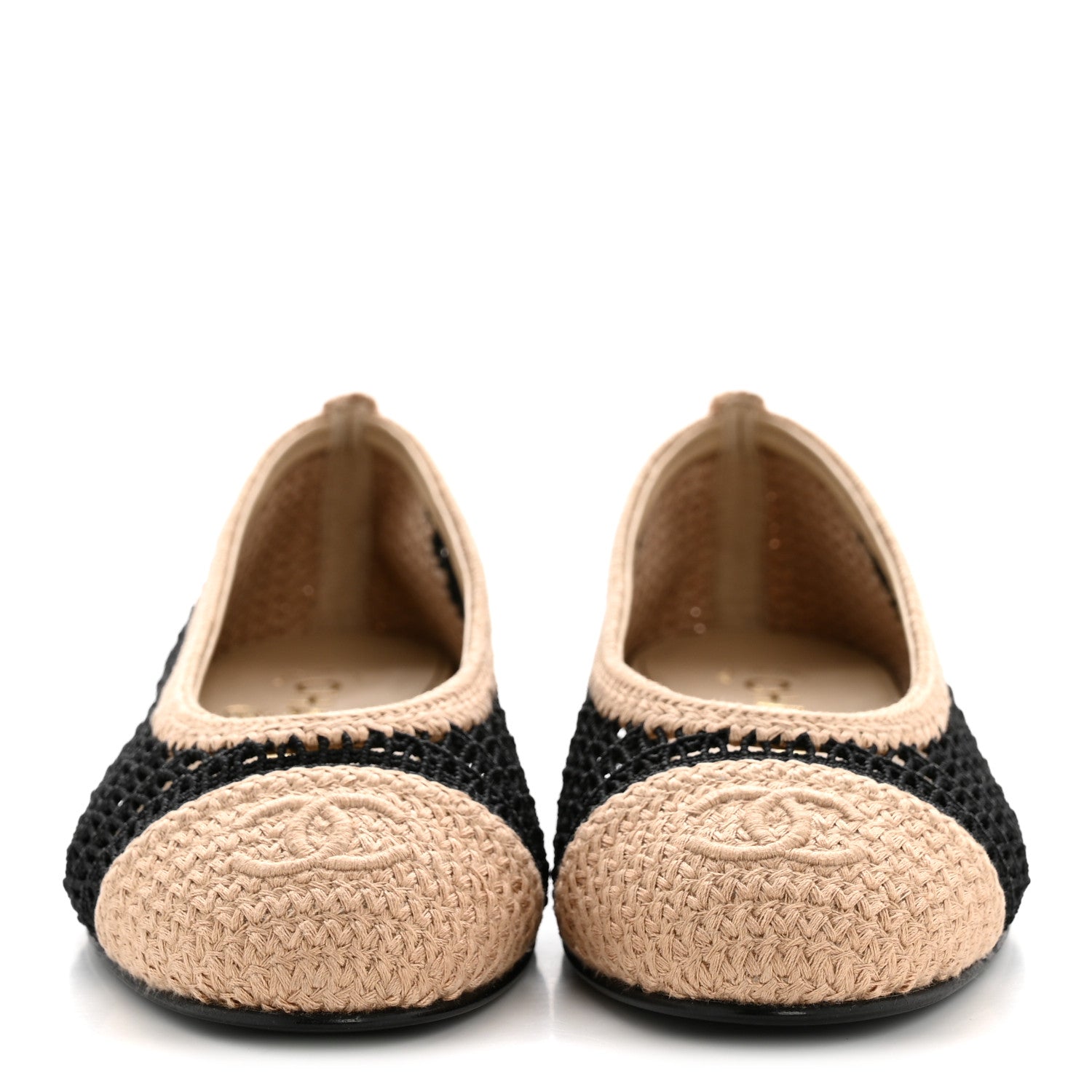 Raffia Cap Toe Ballerina Flats 37 Black Beige