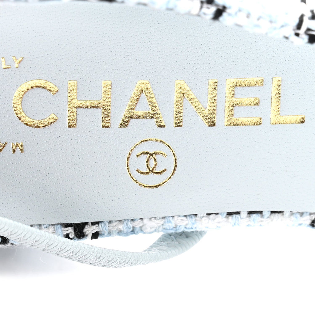 Chanel Tweed Grosgrain Cap Toe Slingback Flats 37 Blue White Black