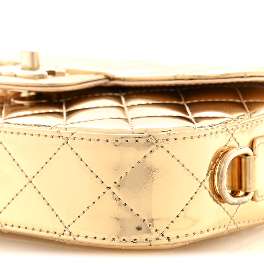 Chanel Mirror Calfskin Metallic Calfskin Quilted Hollywood Boulevard Mini Flap Gold