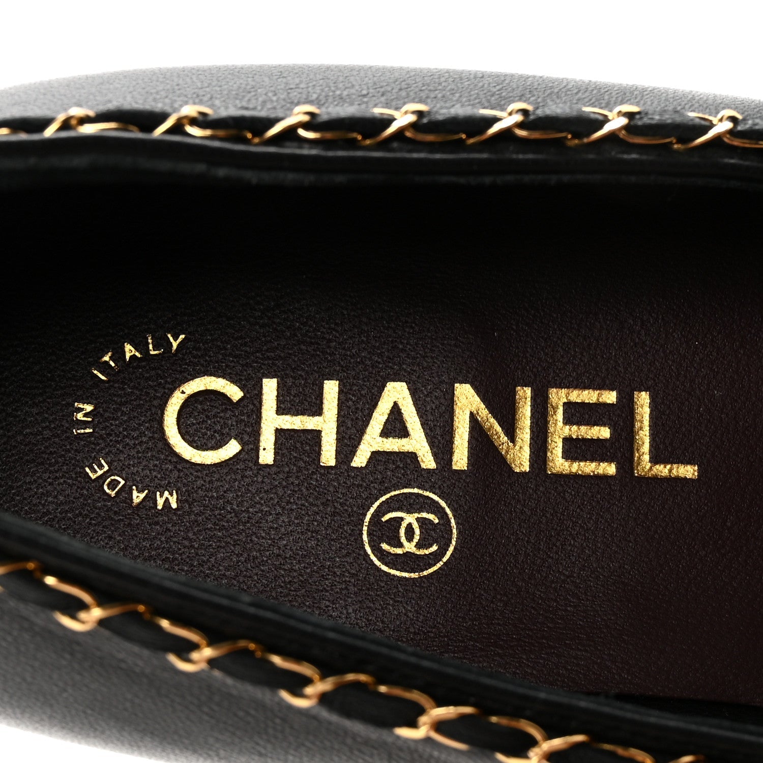 Lambskin Patent Cap Toe Chain Around Ballerina Flats 38.5 Black