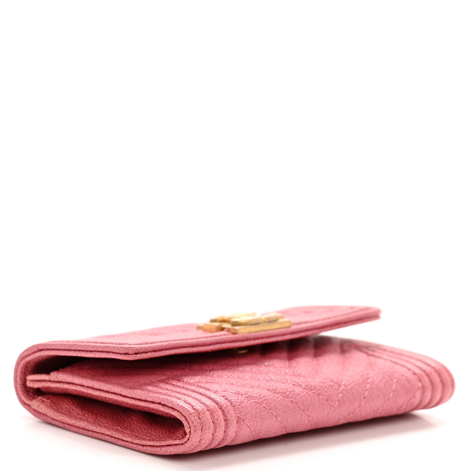 Caviar Chevron Quilted Boy Flap Card Holder Wallet Pink