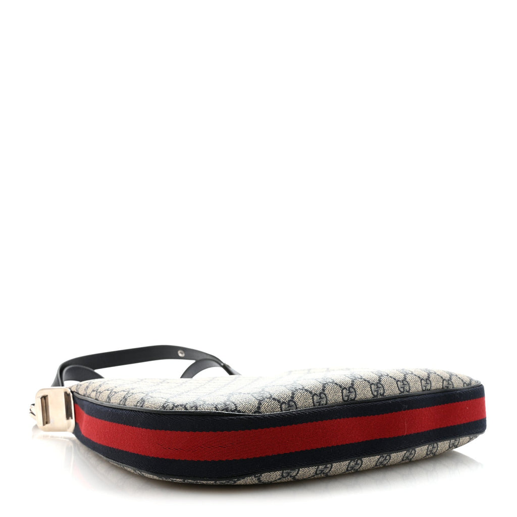 Gucci GG Supreme Monogram Textured Calfskin Web Large Attache Shoulder Bag Beige Blue