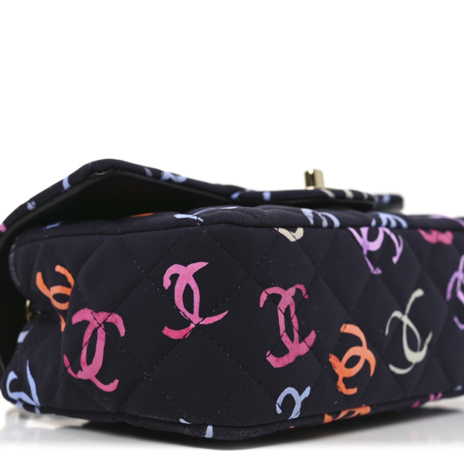 Chanel Printed Fabric Quilted Mini Rectangular Flap Black Pink Blue Yellow Orange