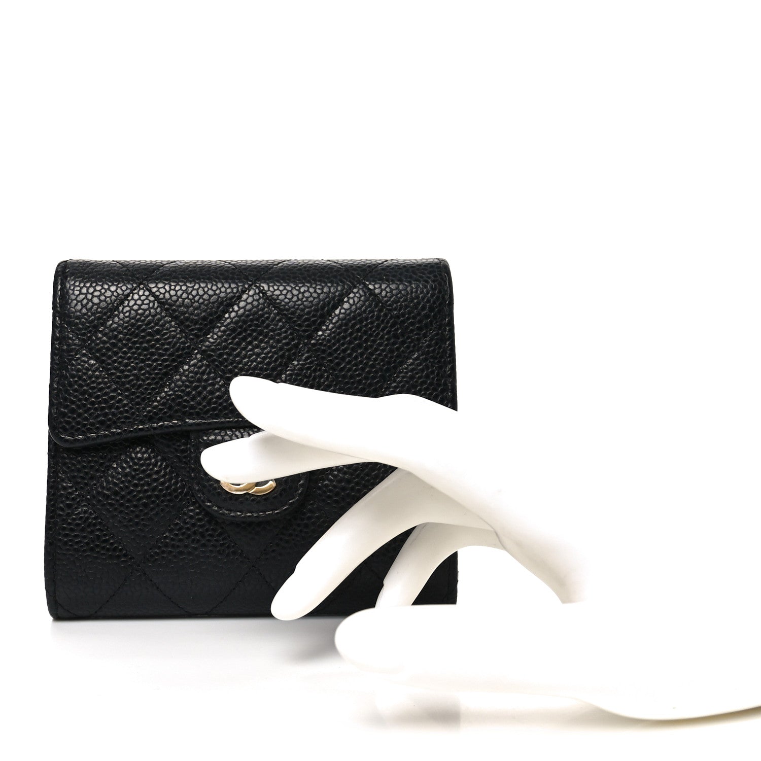 Caviar Quilted Compact Flap Wallet Black