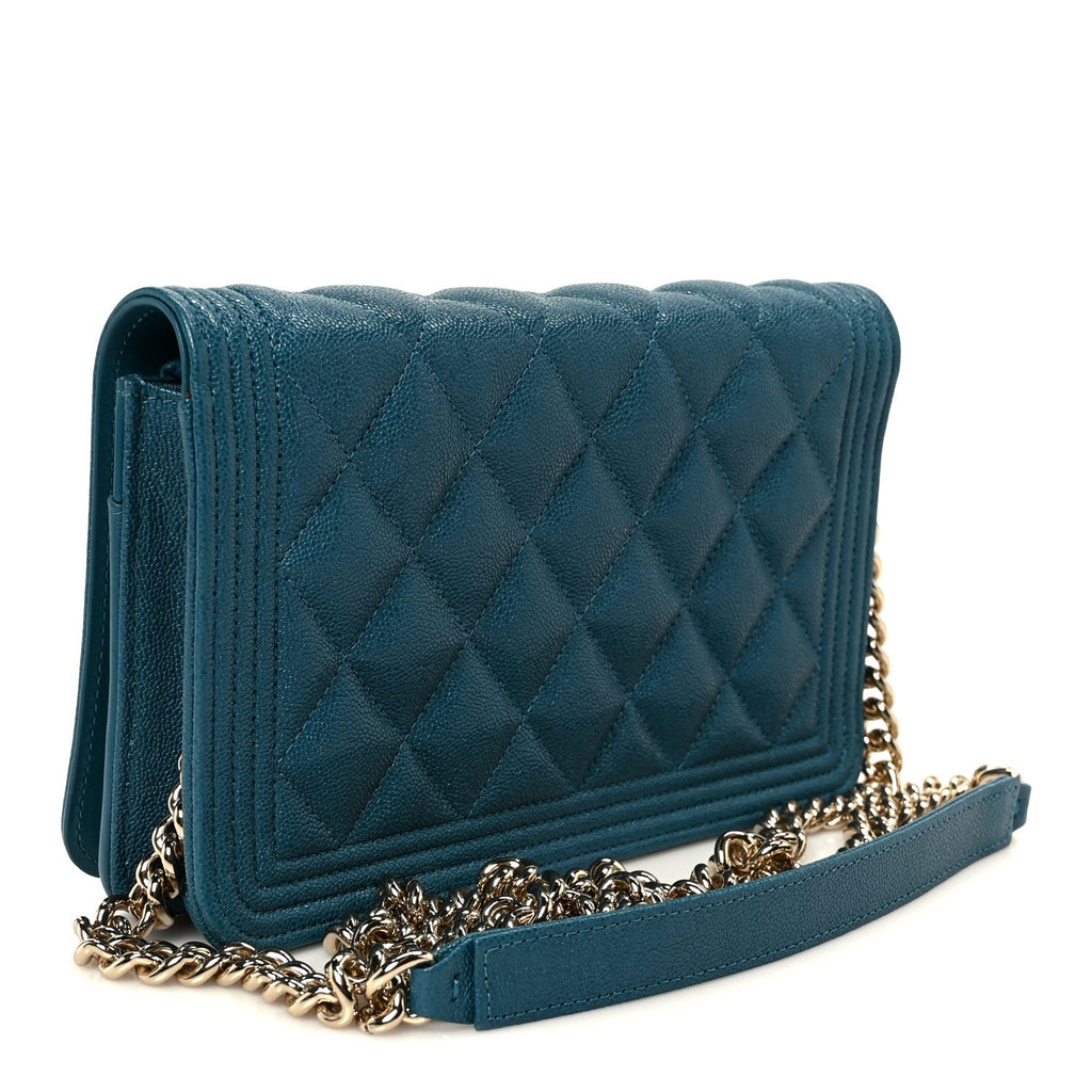 Chanel Caviar Quilted Boy Wallet On Chain WOC Blue