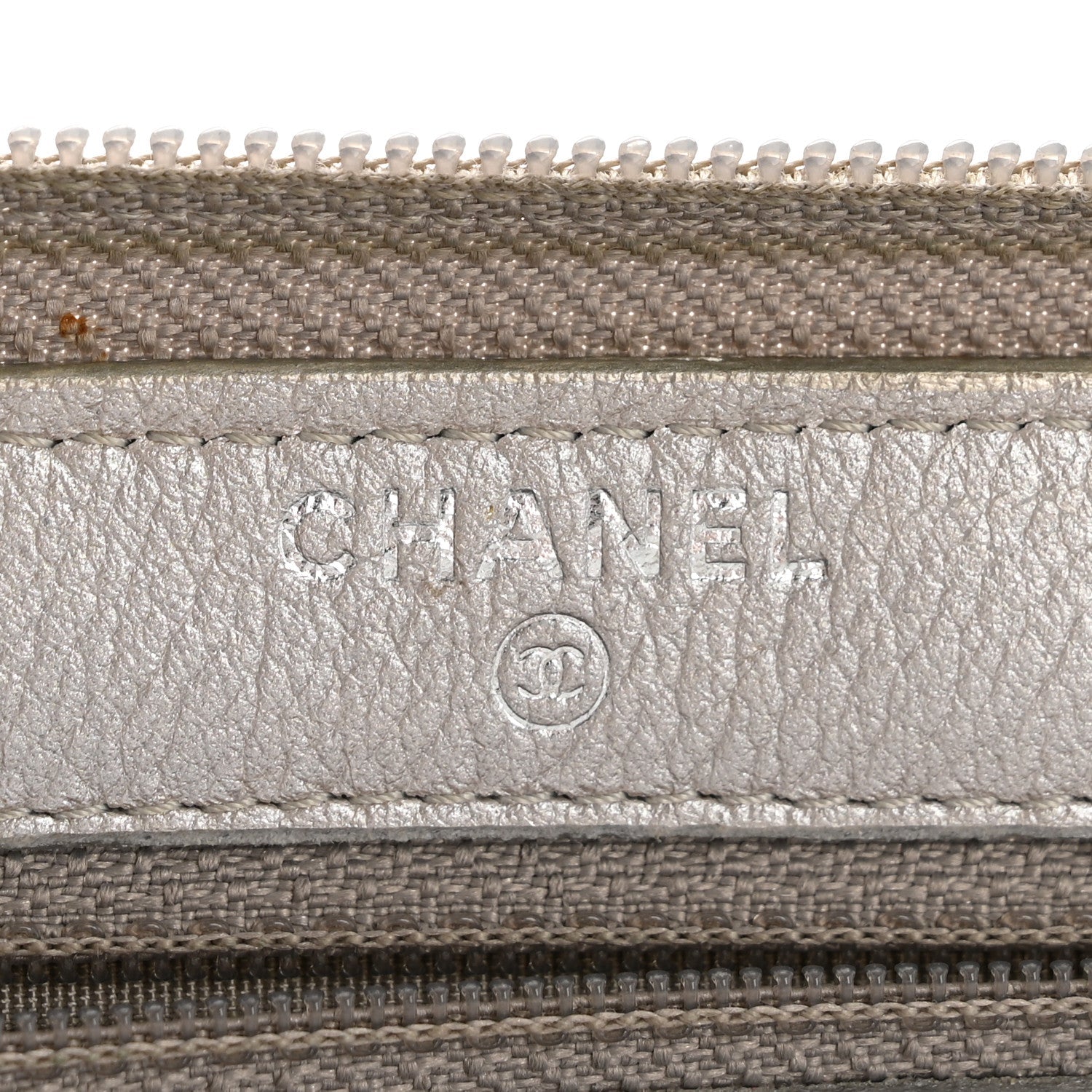 Metallic Goatskin Camellia Embossed Zip Around Wallet Silver