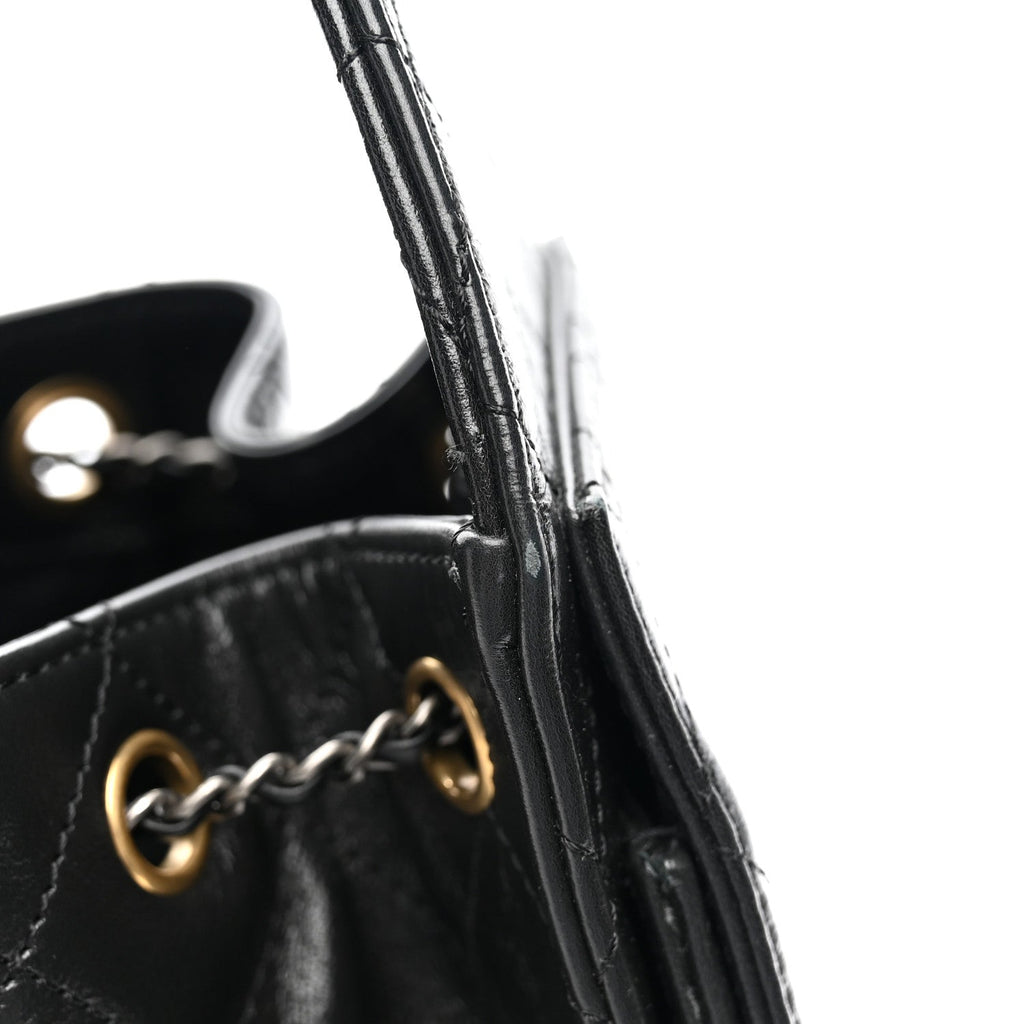 Chanel Shiny Crumpled Calfskin Quilted Small Chanel 25 Handbag Black
