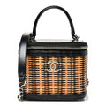 Chanel Calfskin Raffia Small Vanity Case Bag Black Beige