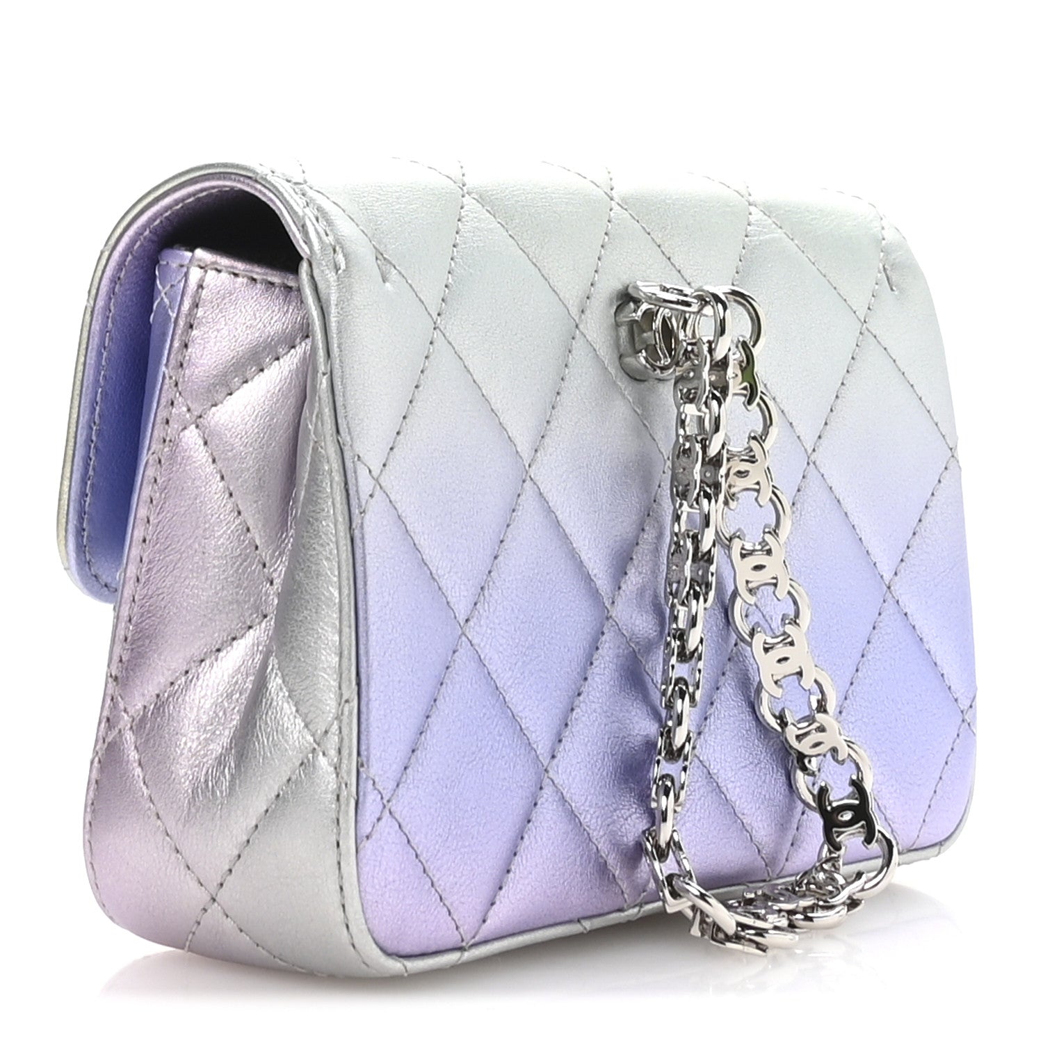 Chanel Gradient Metallic Calfskin Quilted Clutch Silver Blue Yellow Purple