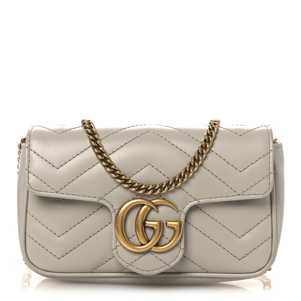 Gucci Calfskin Matelasse Super Mini GG Marmont Shoulder Bag Grey