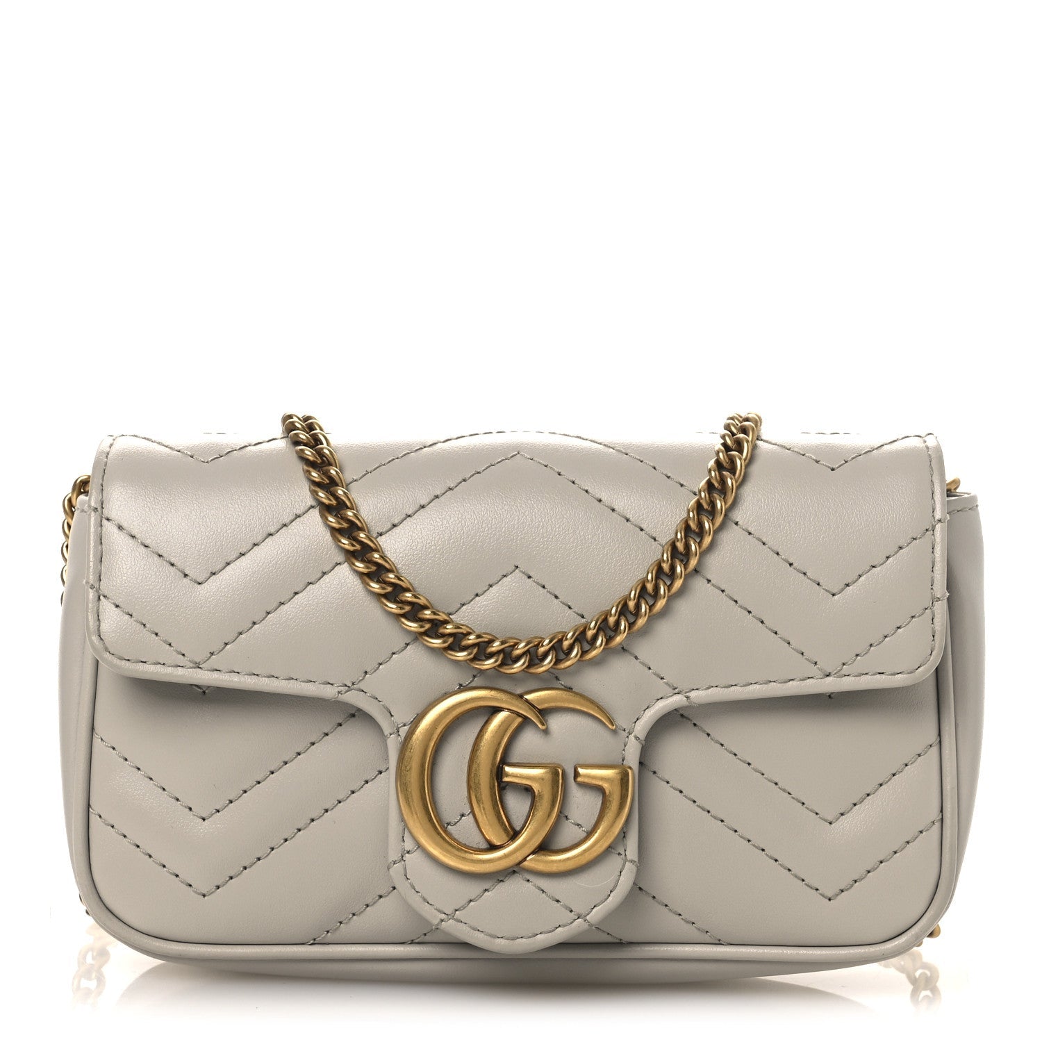Gucci Calfskin Matelasse Super Mini GG Marmont Shoulder Bag Grey