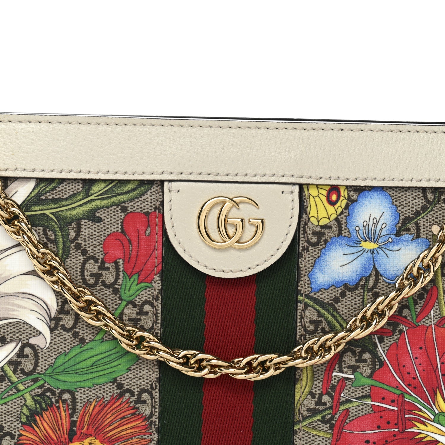 Gucci GG Supreme Monogram Flora Web Small Ophidia Chain Shoulder Bag White