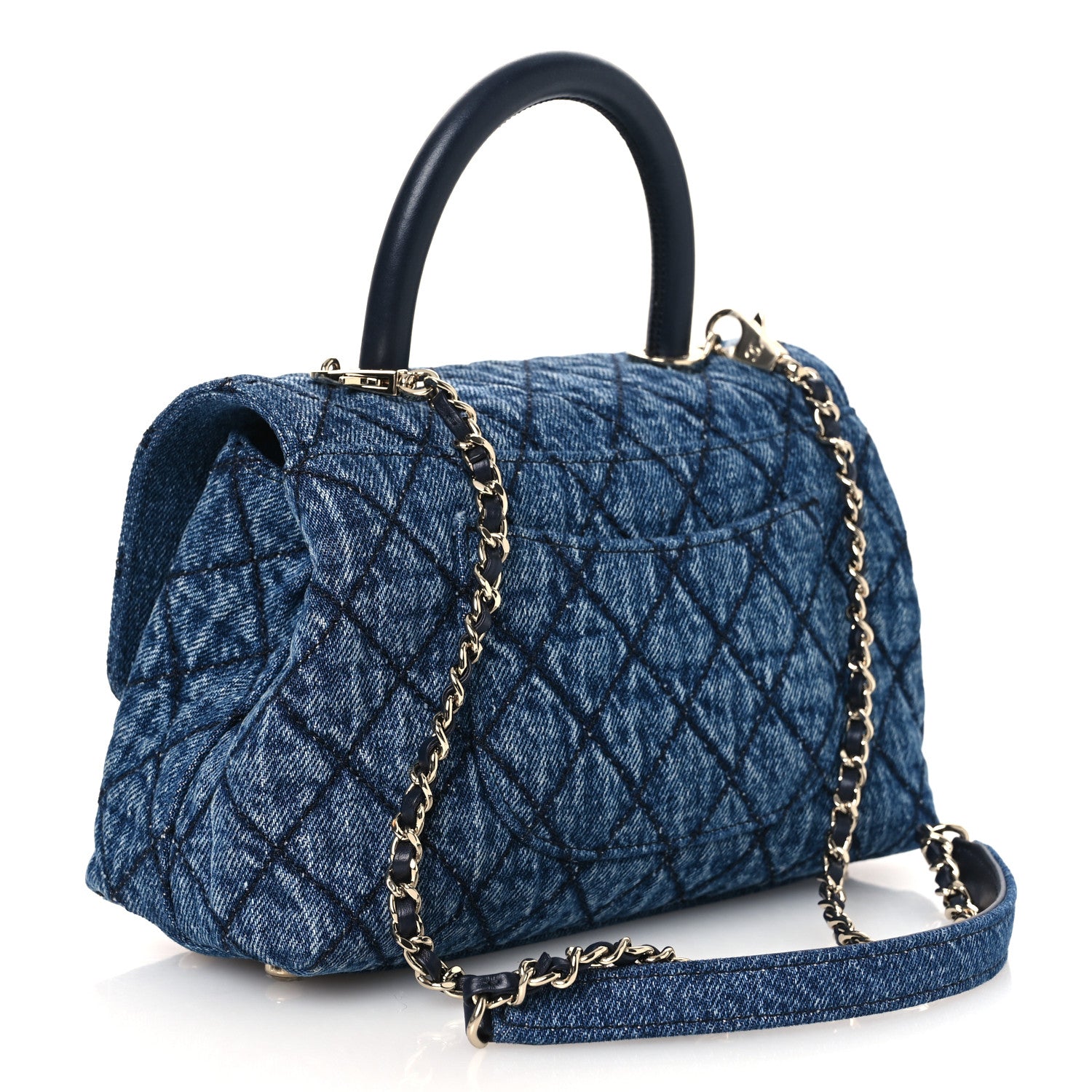 Chanel Washed Denim Quilted Mini Coco Handle Flap Blue