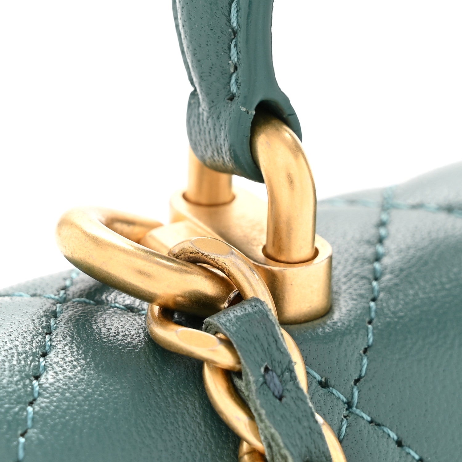 Chanel Lambskin Quilted Top Handle Flap Coin Purse With Chain Green