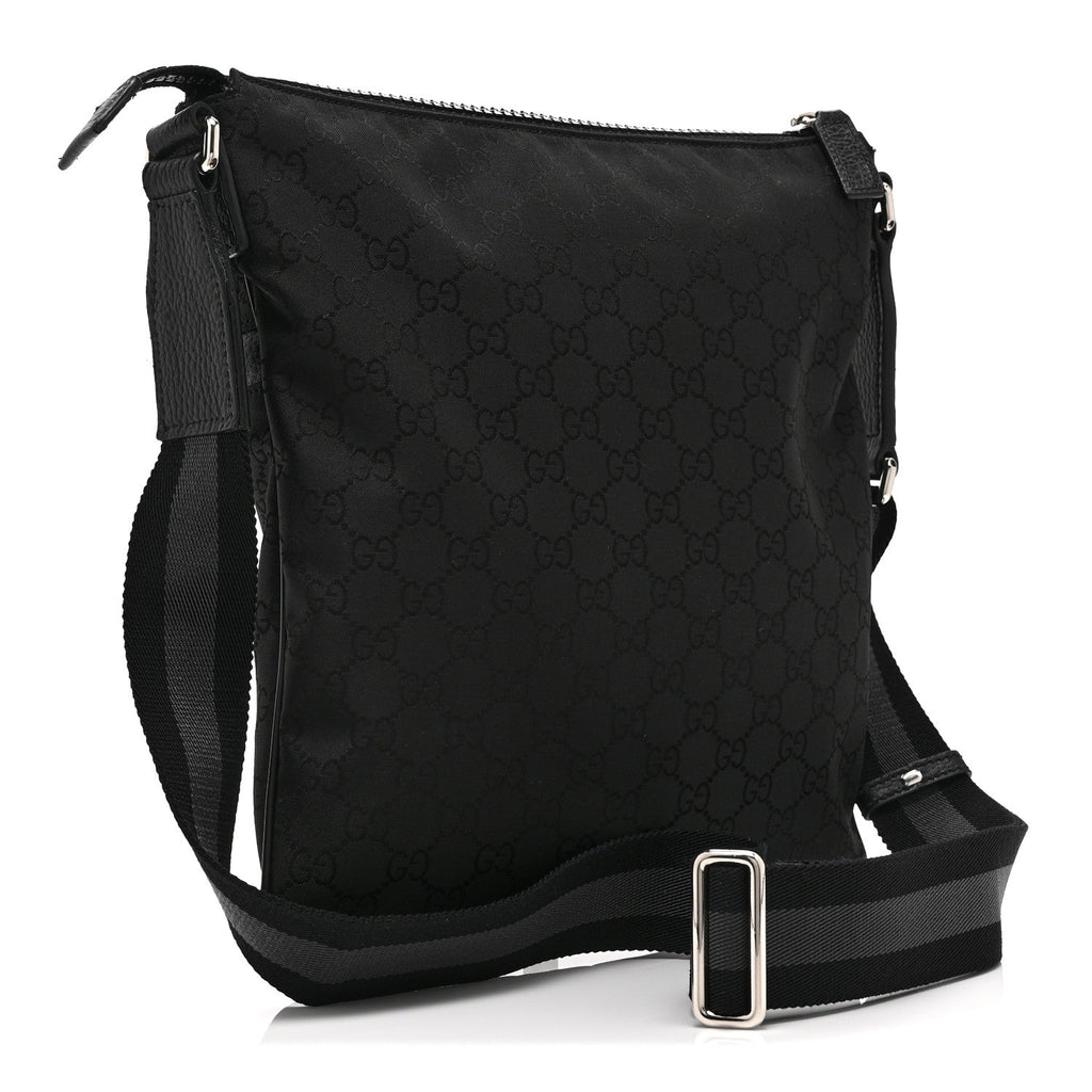 Gucci Nylon Monogram Small Flat Messenger Bag Black