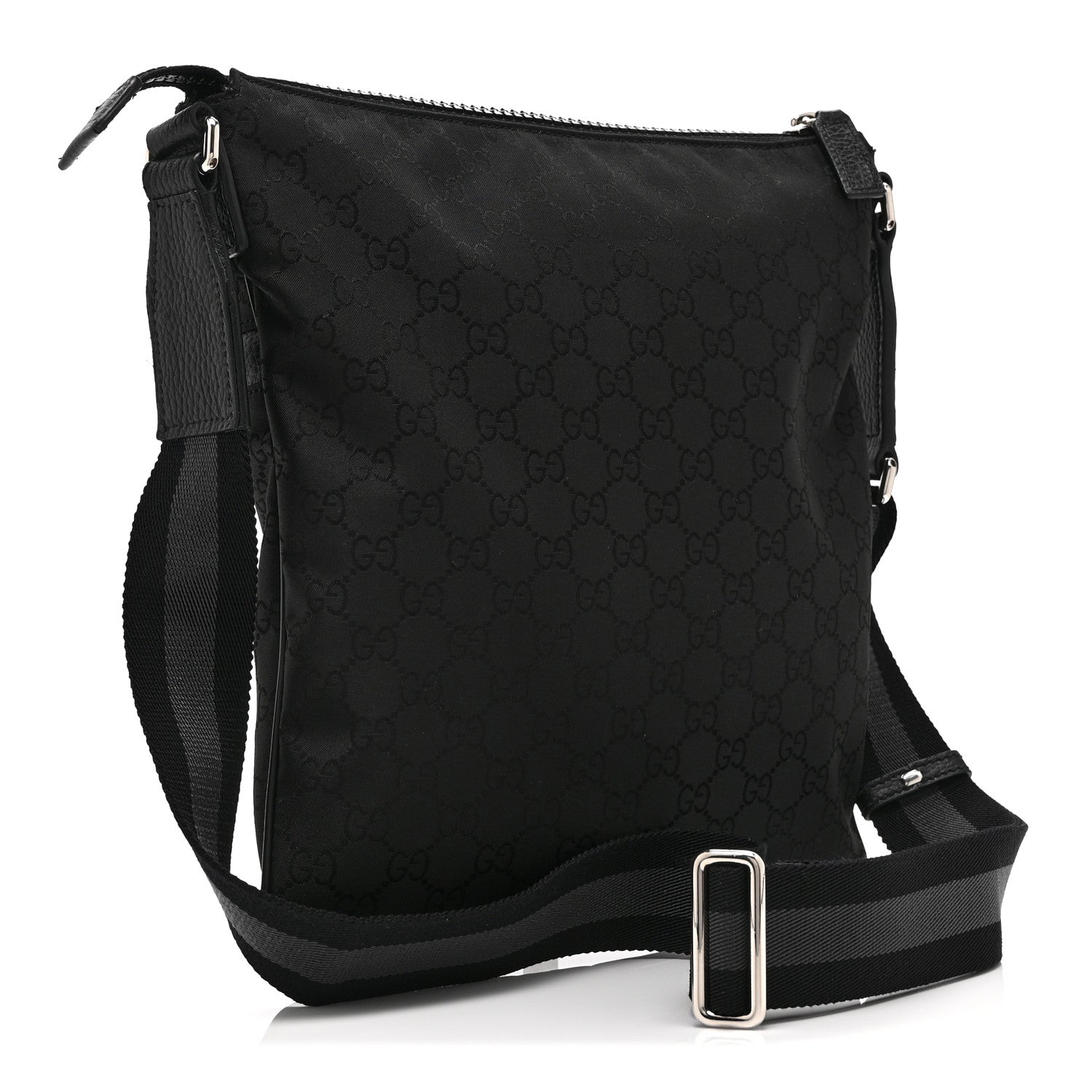 Gucci Nylon Monogram Small Flat Messenger Bag Black