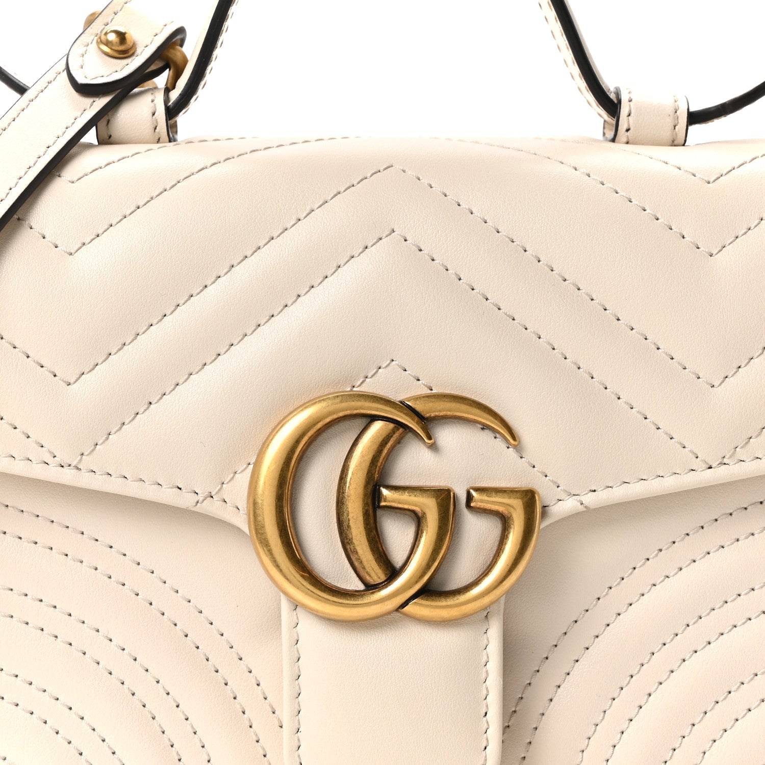 Gucci Calfskin Matelasse Mini GG Marmont Top Handle Shoulder Bag White