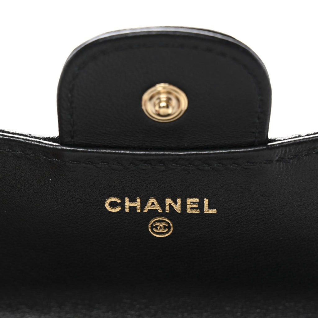 Chanel Lambskin Quilted Top Handle Flap Coin Purse With Chain Black