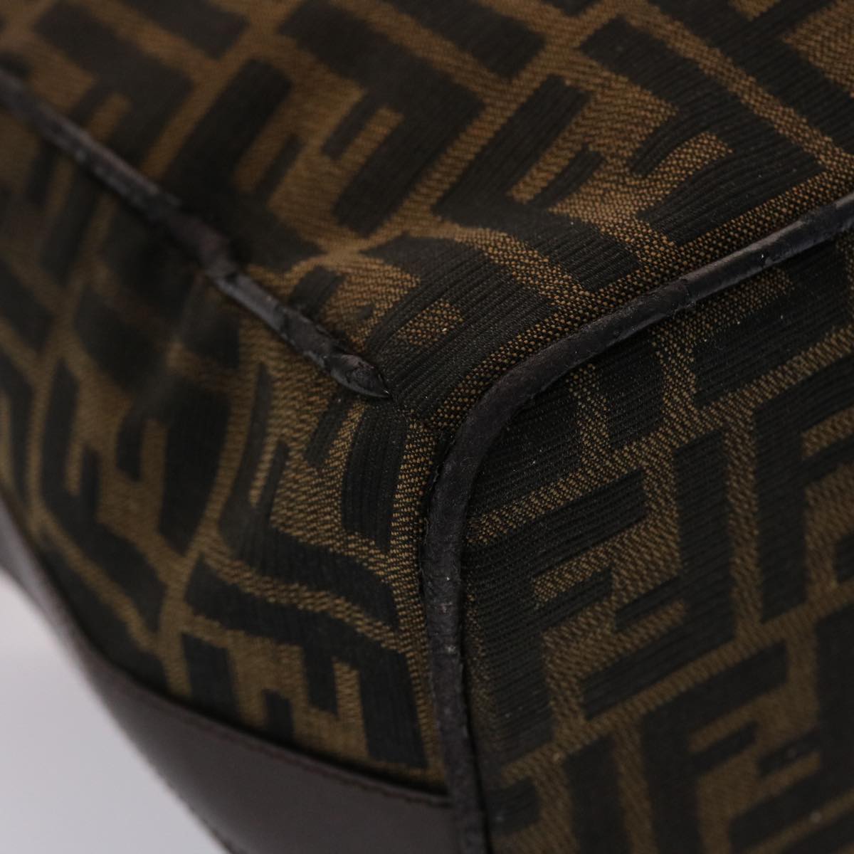 FENDI Zucca Canvas Vanity Hand Bag Nylon Brown Black  48013